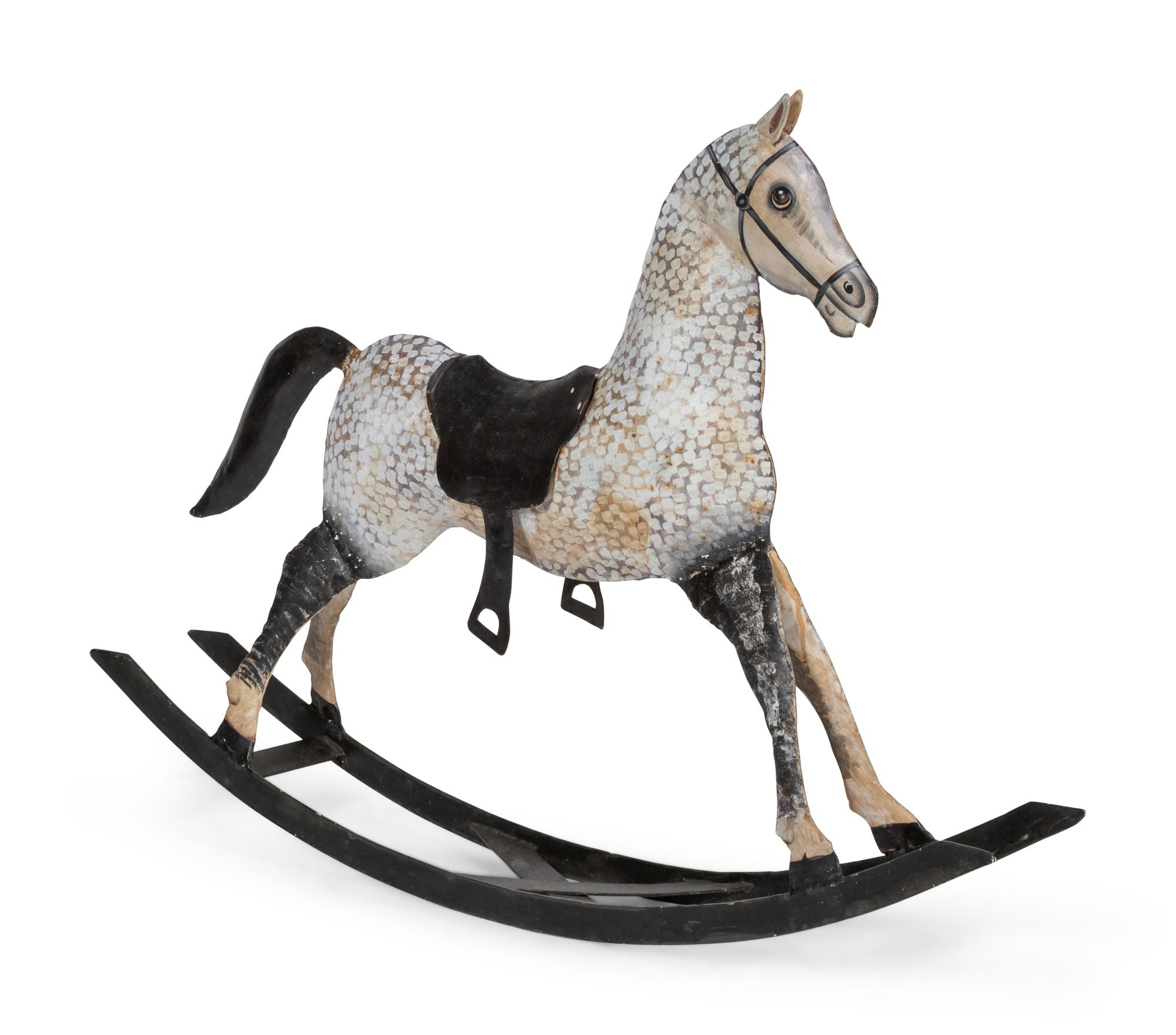 A Paint Decorated Rocking Horse and a Carved Rocking Horse