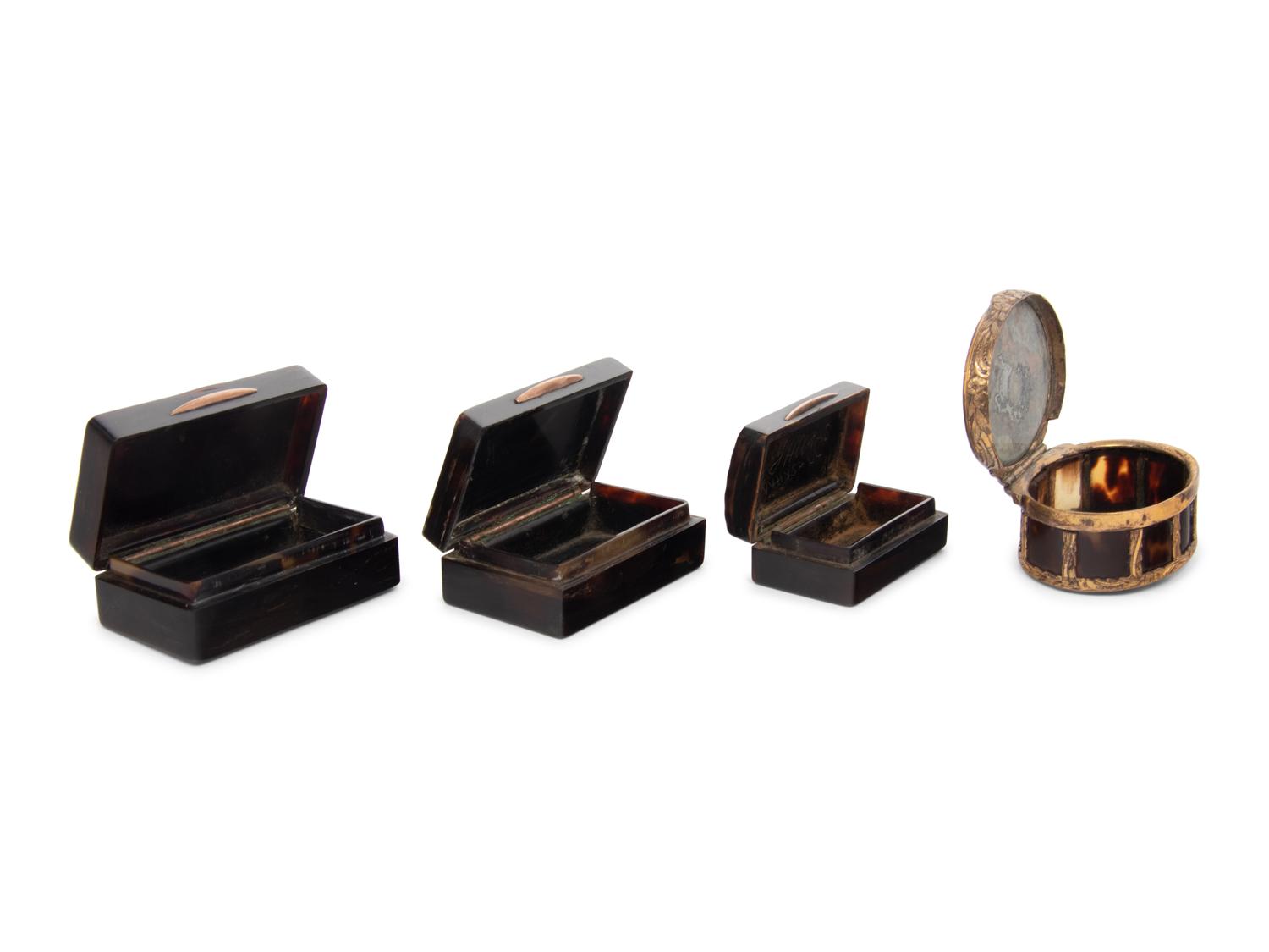 A Group of Four Georgian Gold Mounted Tortoise Shell Snuff Boxes