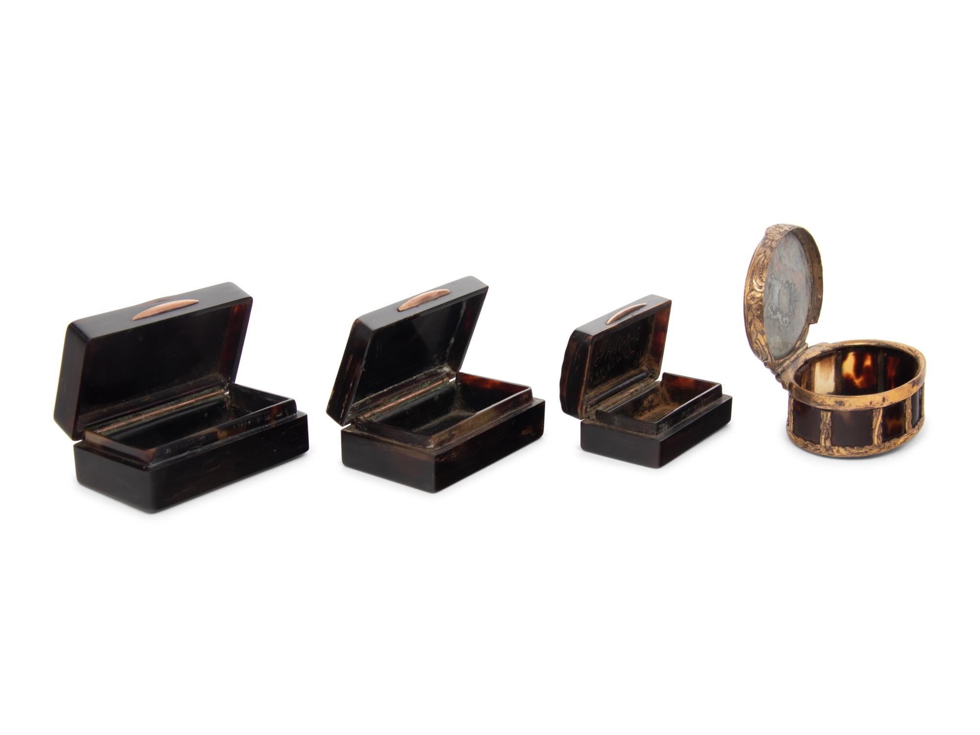 A Group of Four Georgian Gold Mounted Tortoise Shell Snuff Boxes