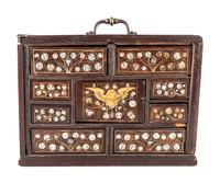 An English Walnut and Oak Mother of Pearl Inlaid Desk Cabinet