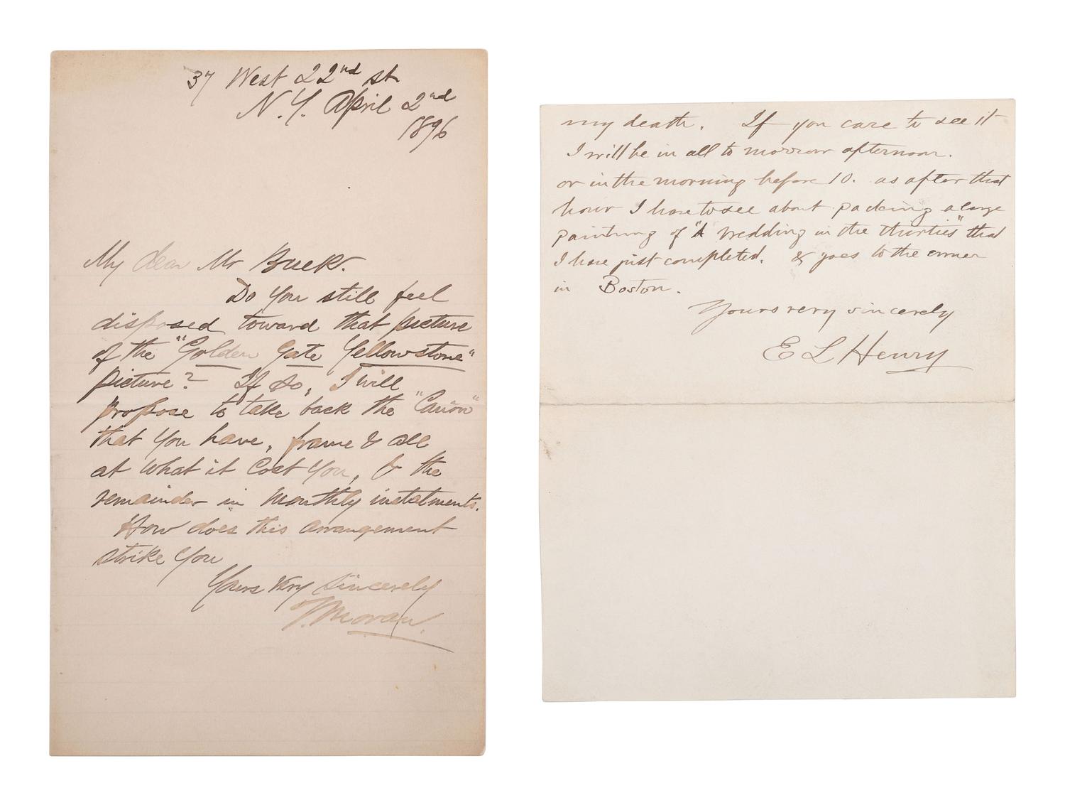 [ARTISTS]. Autograph letters signed by Thomas MORAN and E.L. HENRY.