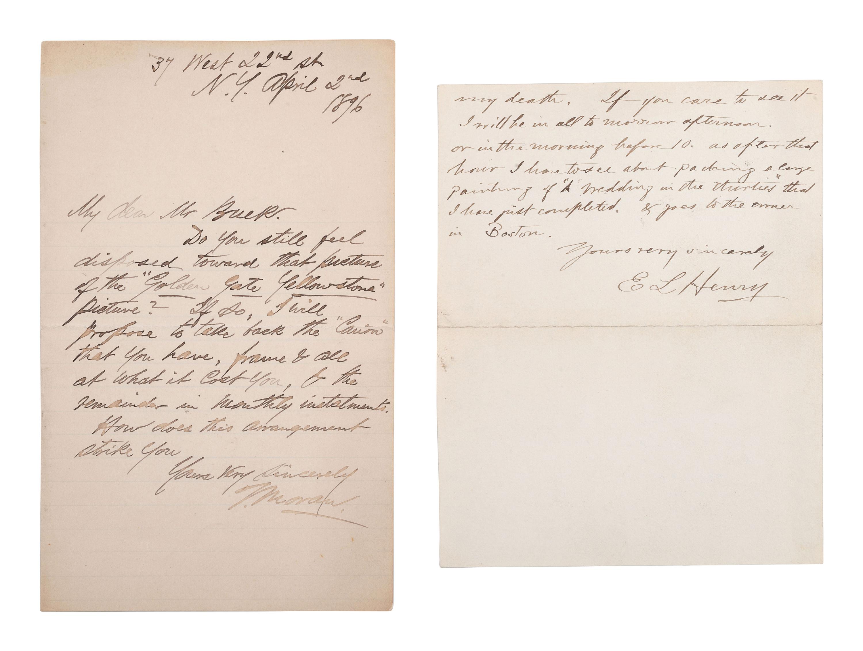 [ARTISTS]. Autograph letters signed by Thomas MORAN and E.L. HENRY.