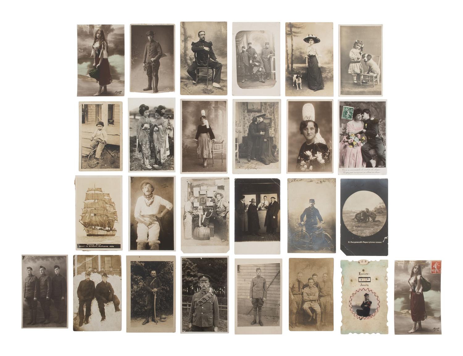 [EARLY PHOTO]. Eclectic collection of photography, incl. cyclists, soldiers, & curious characters.