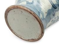 An Iron Mounted Blue and White Porcelain Locking Tea Caddy