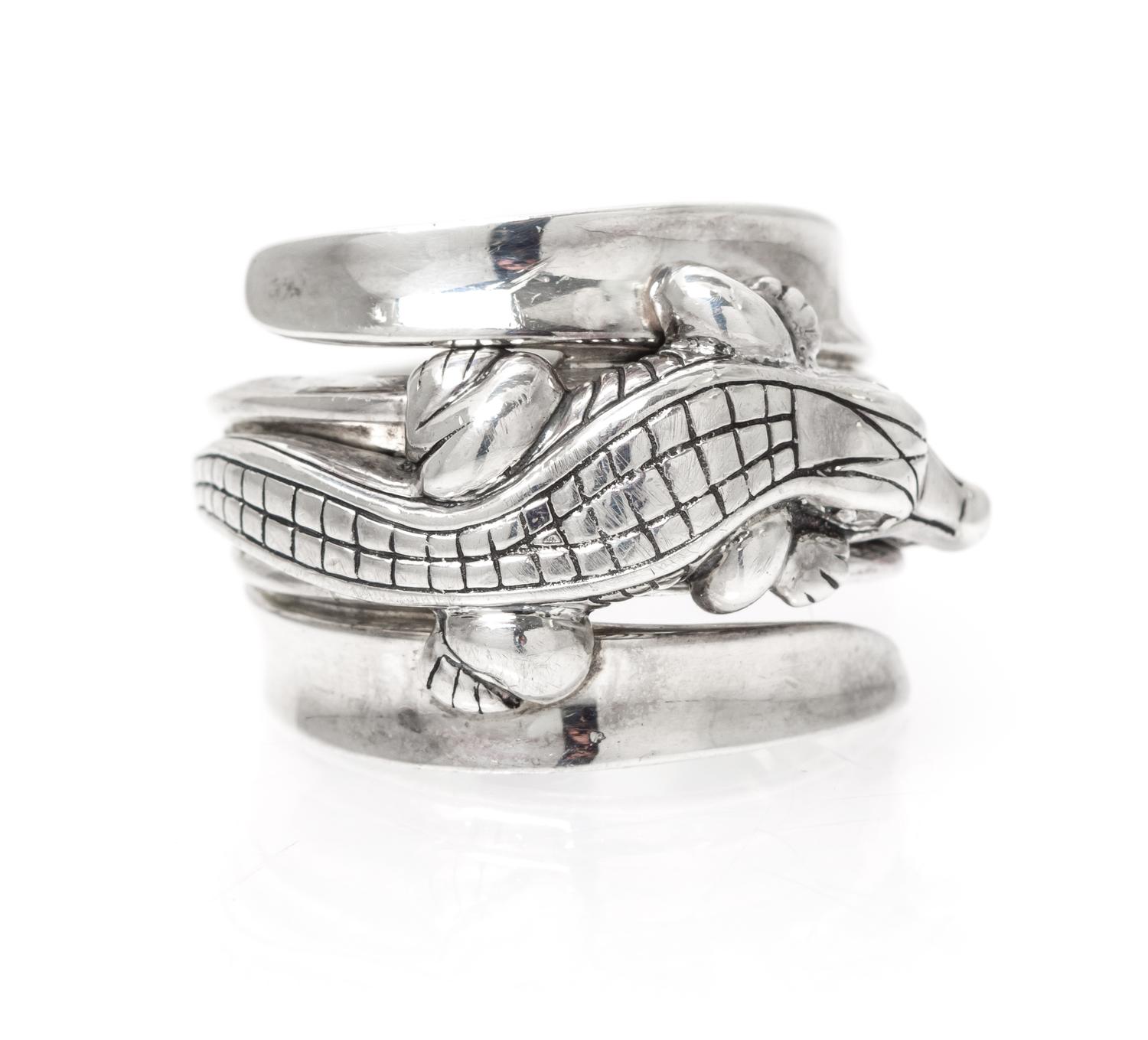 A Sterling Silver Alligator Ring, Kieselstein Cord, Circa 2000. 9.50 dwts.