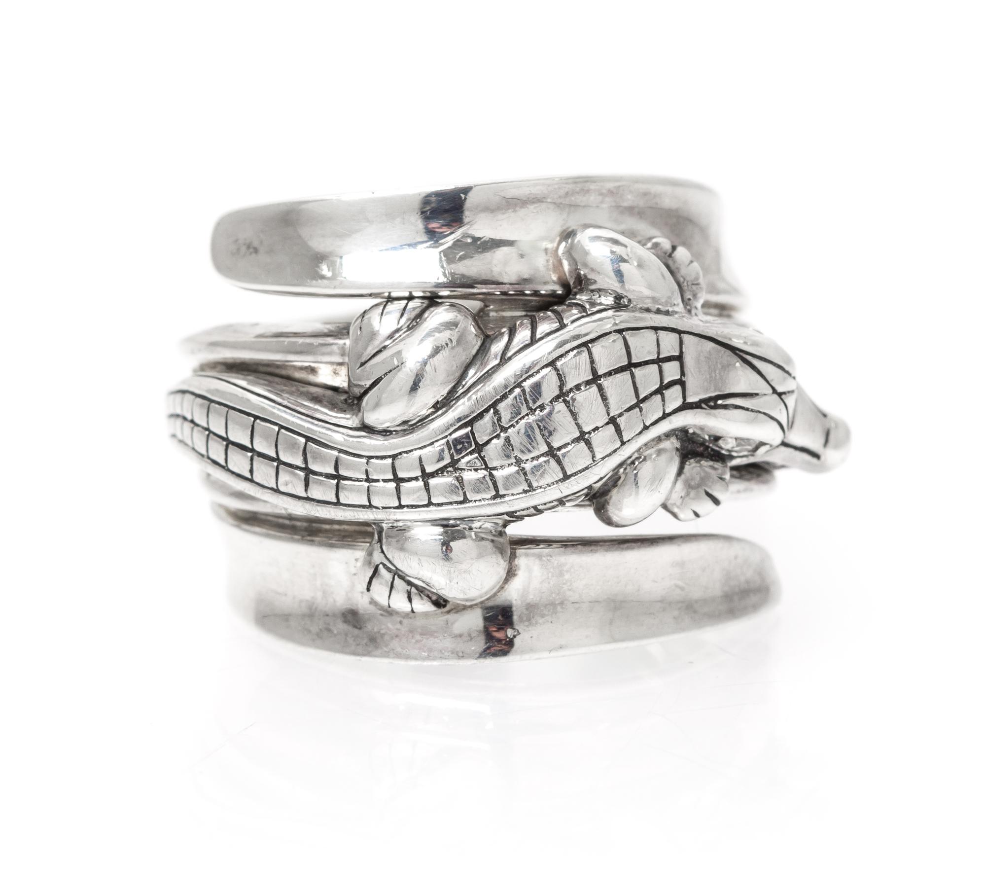 A Sterling Silver Alligator Ring, Kieselstein Cord, Circa 2000. 9.50 dwts.