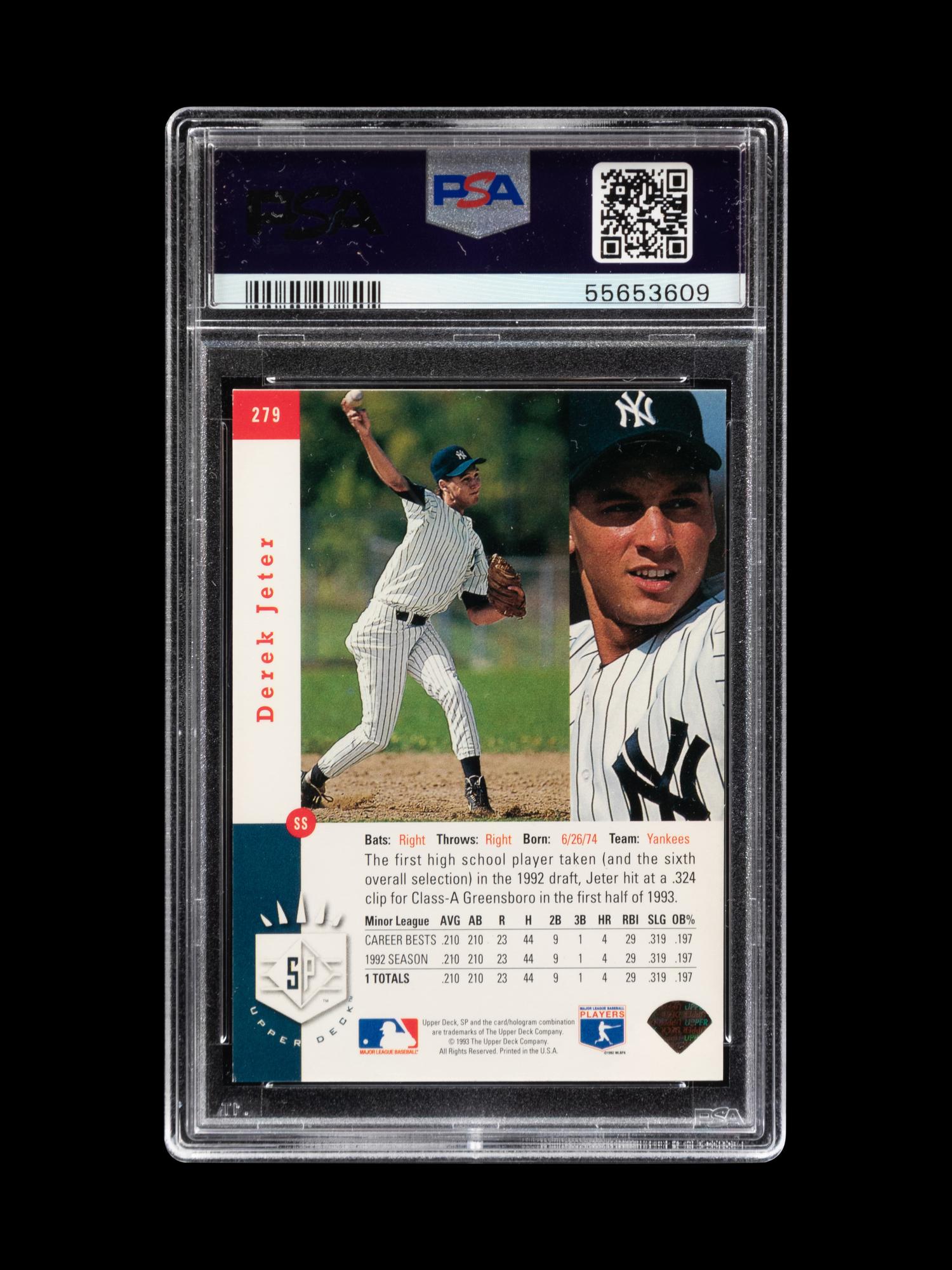 A 1993 Upper Deck SP Foil Derek Jeter Rookie Baseball Card No. 279, PSA 7 NM