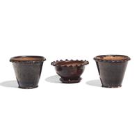 Three Glazed Redware Flower Pots