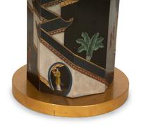 A Chinoiserie Decorated Pedestal Table with Glass Top