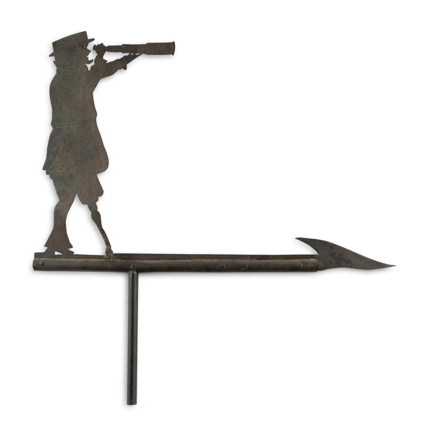 A Cut Sheet Iron Peg Legged Sailor with Spyglass Weathervane