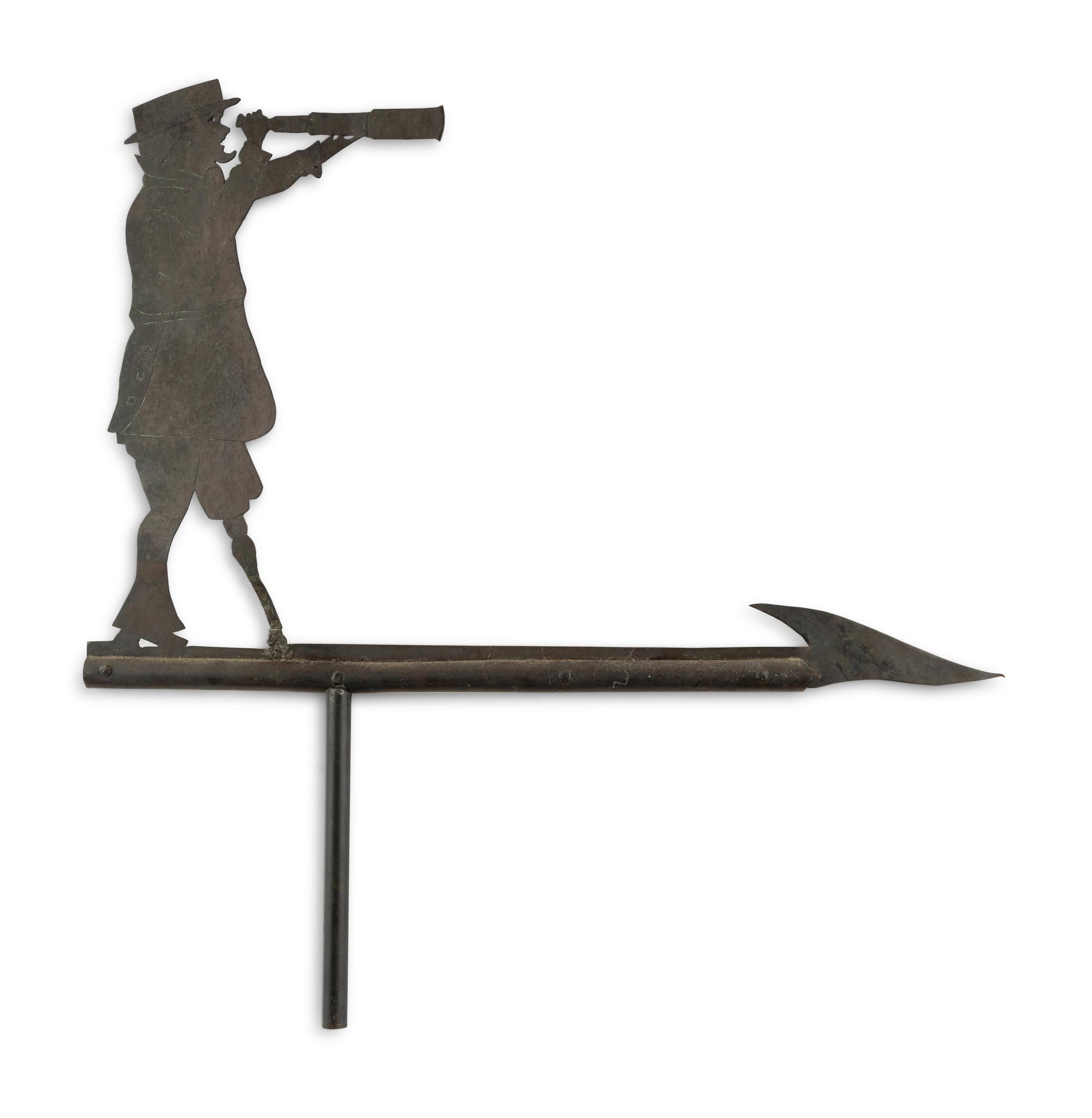 A Cut Sheet Iron Peg Legged Sailor with Spyglass Weathervane