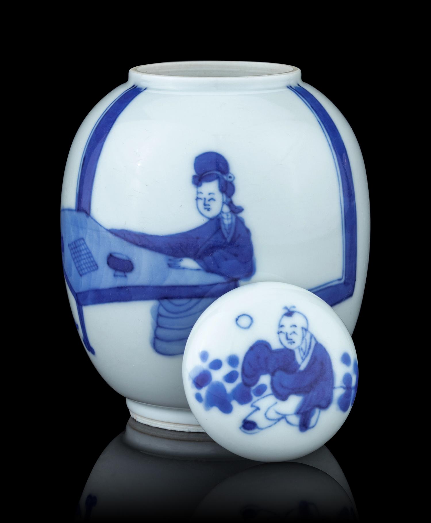 A Small Blue and Whtie Porcelain Covered Jar