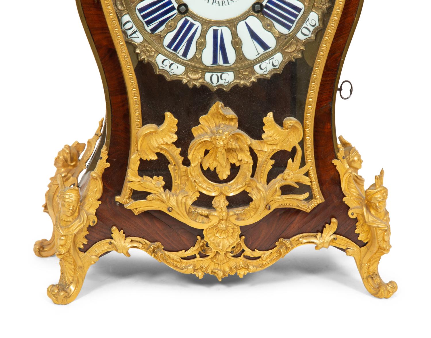 A Louis XV Gilt Bronze Mounted Kingwood Bracket Clock and Matching Wall Bracket