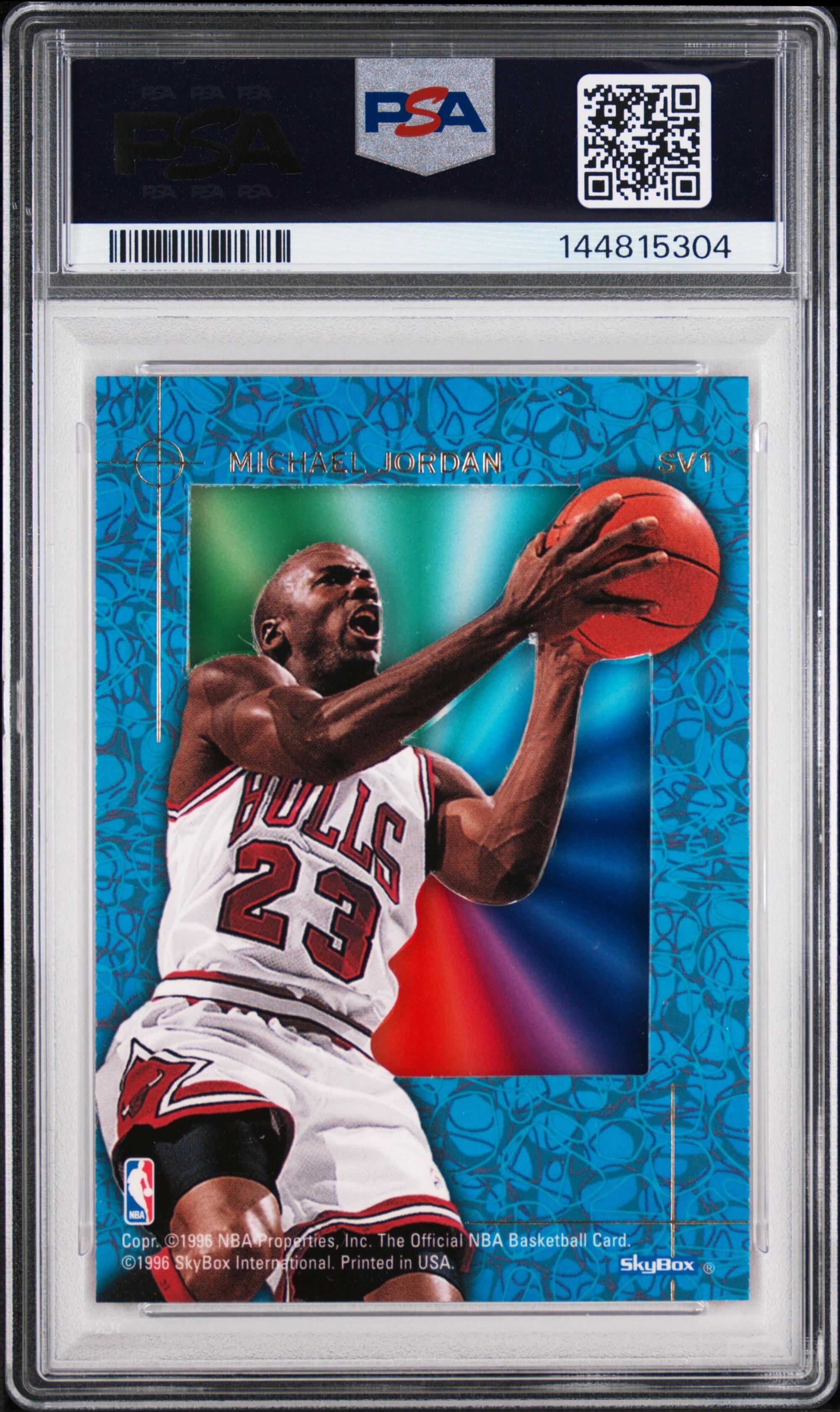 A 1995-96 NBA Hoops Skyview Michael Jordan Basketball Card No. SV1 (PSA 8 NM-MT)