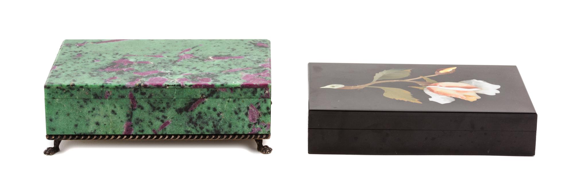 Two Hardstone Boxes Height of larger 2 inches x width 6 x depth 4 inches.
