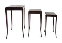 A Set of Three Art Deco Style Nesting Tables Height of largest 28 1/4 x width 14 3/4 x depth 14 3/4 inches. — BAKER, LATE 20TH CENTURY