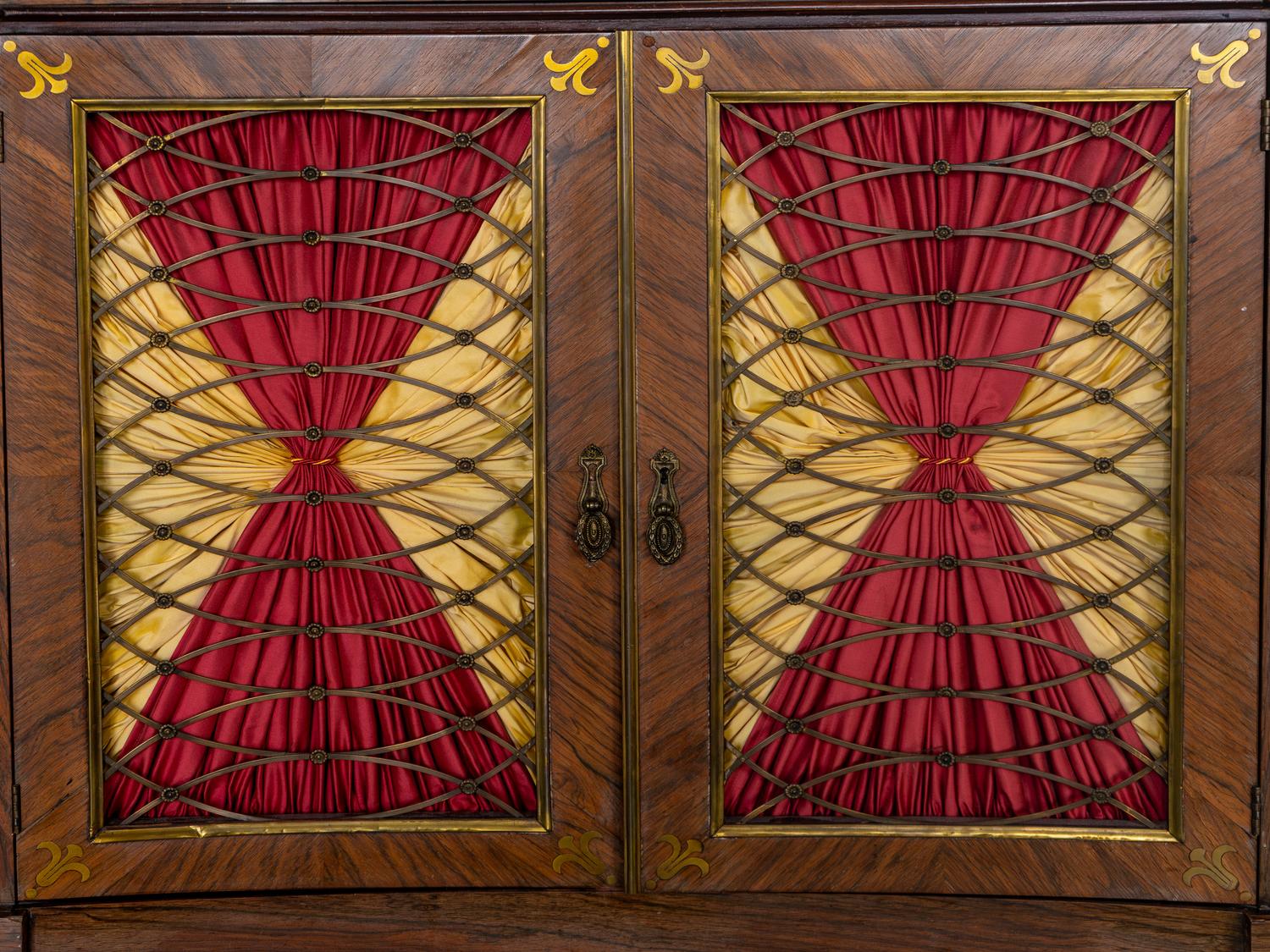 A Regency Style Parcel Ebonized Rosewood and Brass Inlaid Chiffonier