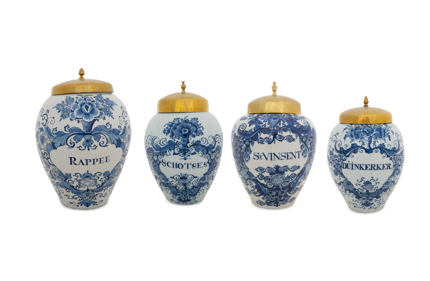 Four Large Delftware Tobacco Jars