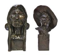 Two American Bronze Busts, after Frederic Sackrider Remington (1861-1909), Height of taller 10 3/4 inches.