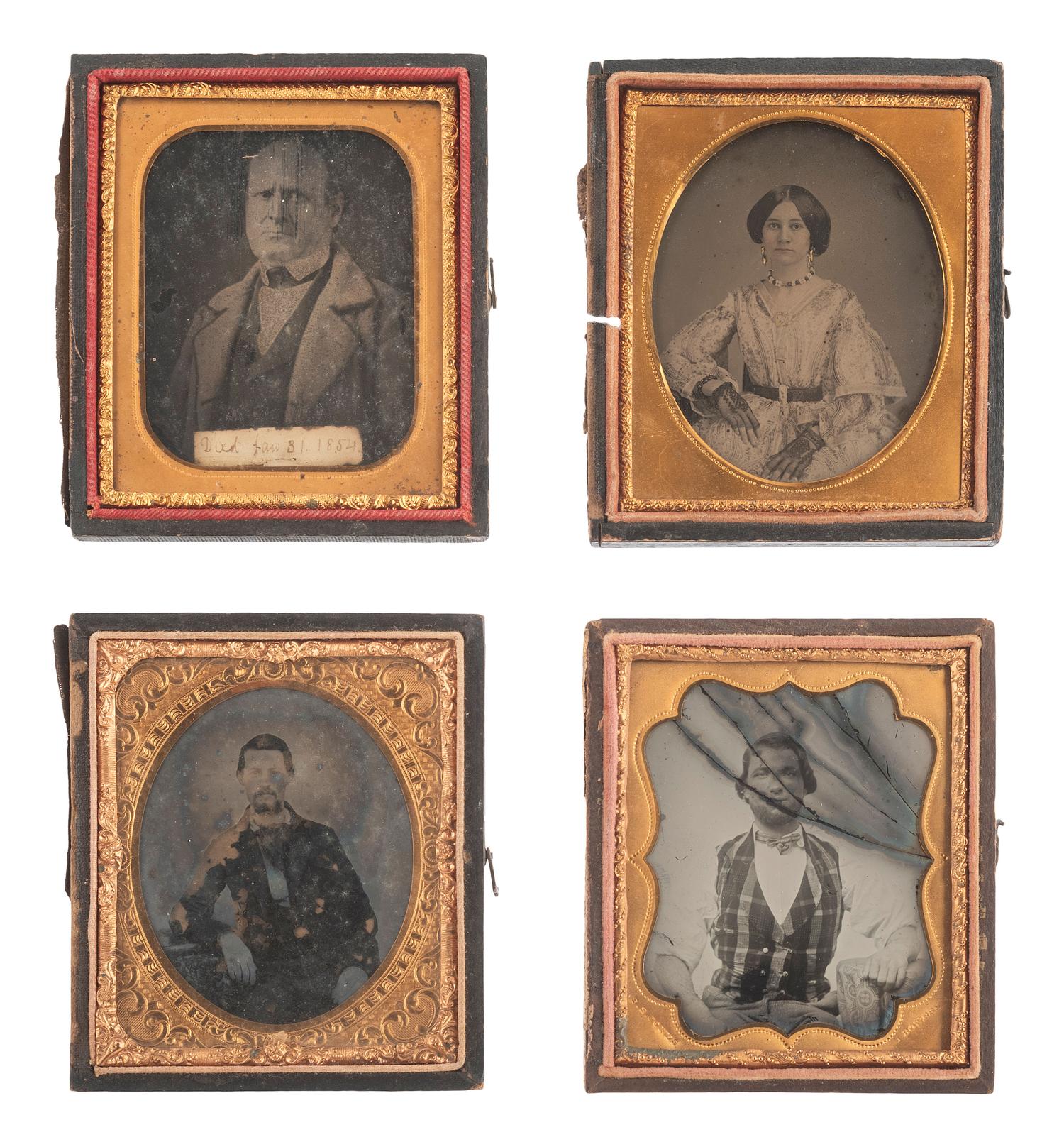 [EARLY PHOTOGRAPHY]. 57 sixth and ninth plate ambrotypes and tintypes of men and women.