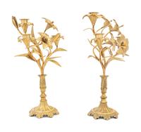 A Pair of Victorian Brass Three-Light Candelabra
