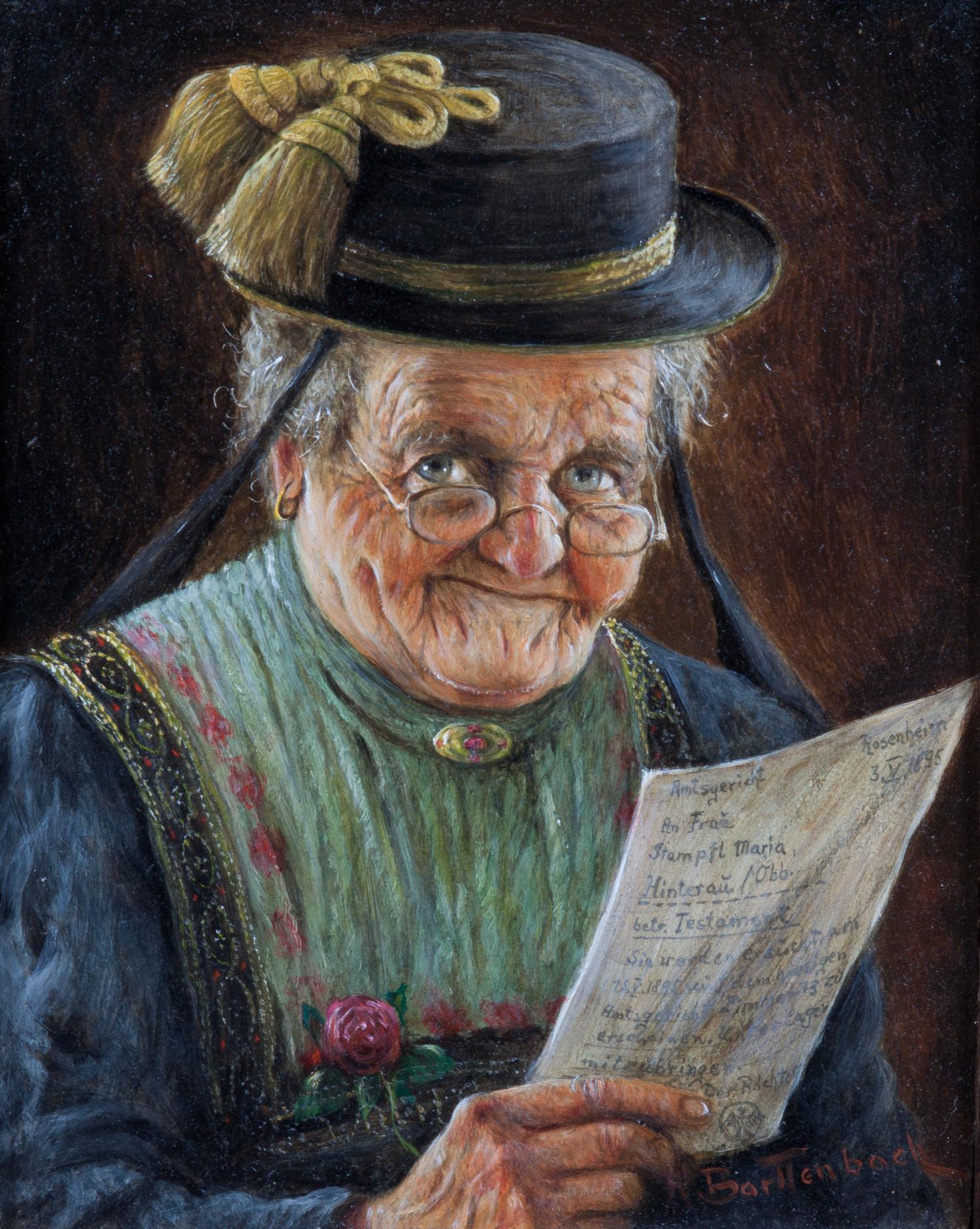 Hans Barttenbach, (German, b. 1908), A group of three portraits: Pipe Smoker, Elderly Woman holding Letter, and Moustached Gentleman