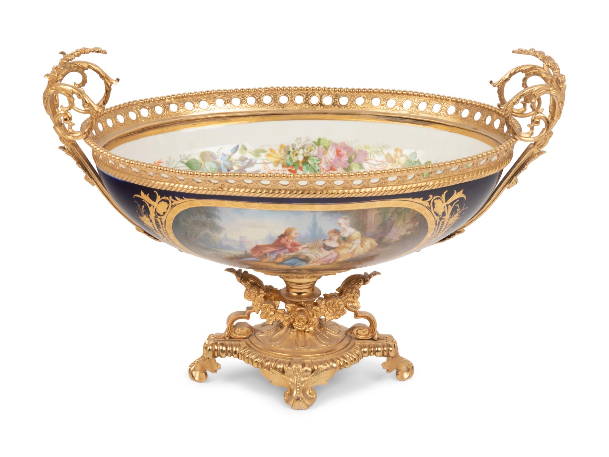 A Sèvres Style Gilt Bronze Mounted Porcelain Centerpiece Bowl
