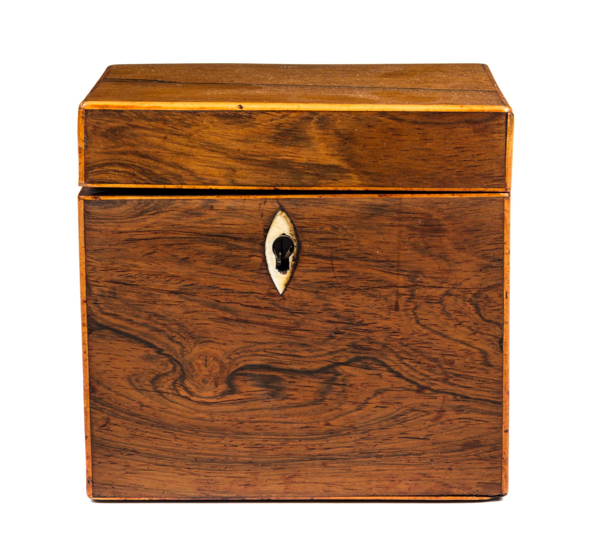 An English Rosewood Tea Caddy Width 4 7/8 inches.