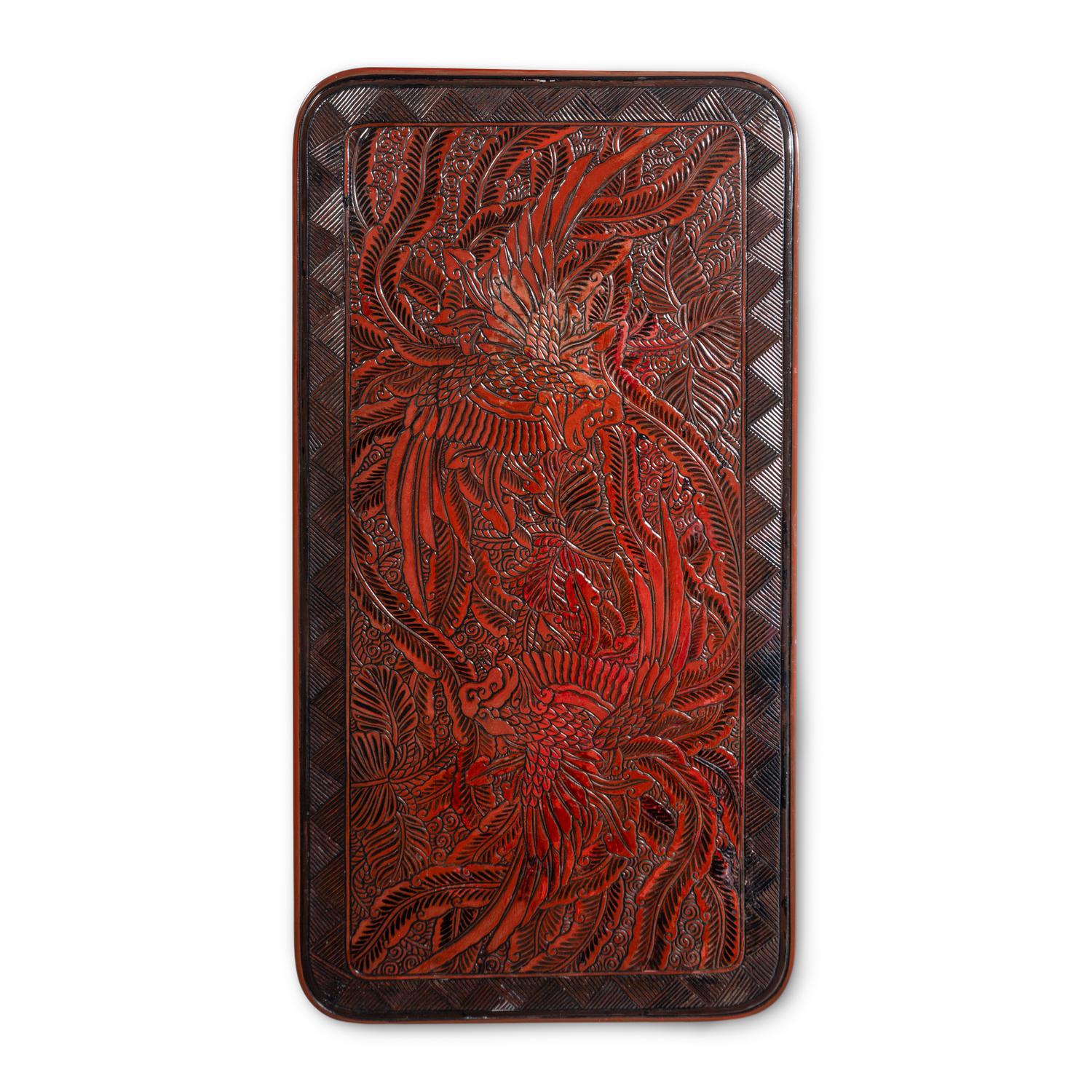 A Carved Lacquer-Inset Low Table