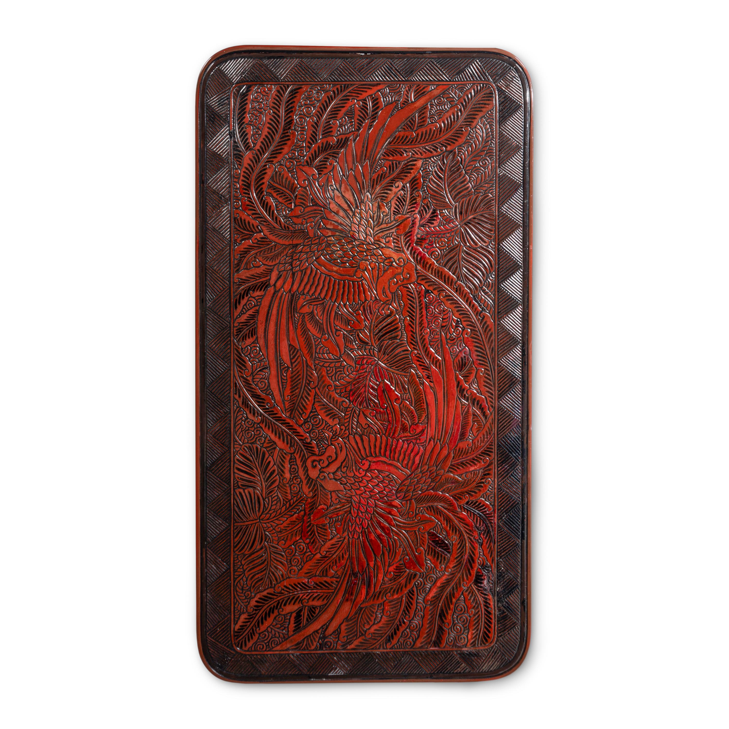 A Carved Lacquer-Inset Low Table