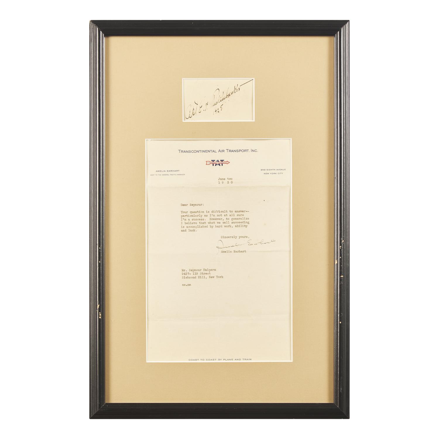 [Aviation] Earhart, Amelia and Eddie Rickenbacker. Pair of Signed Items