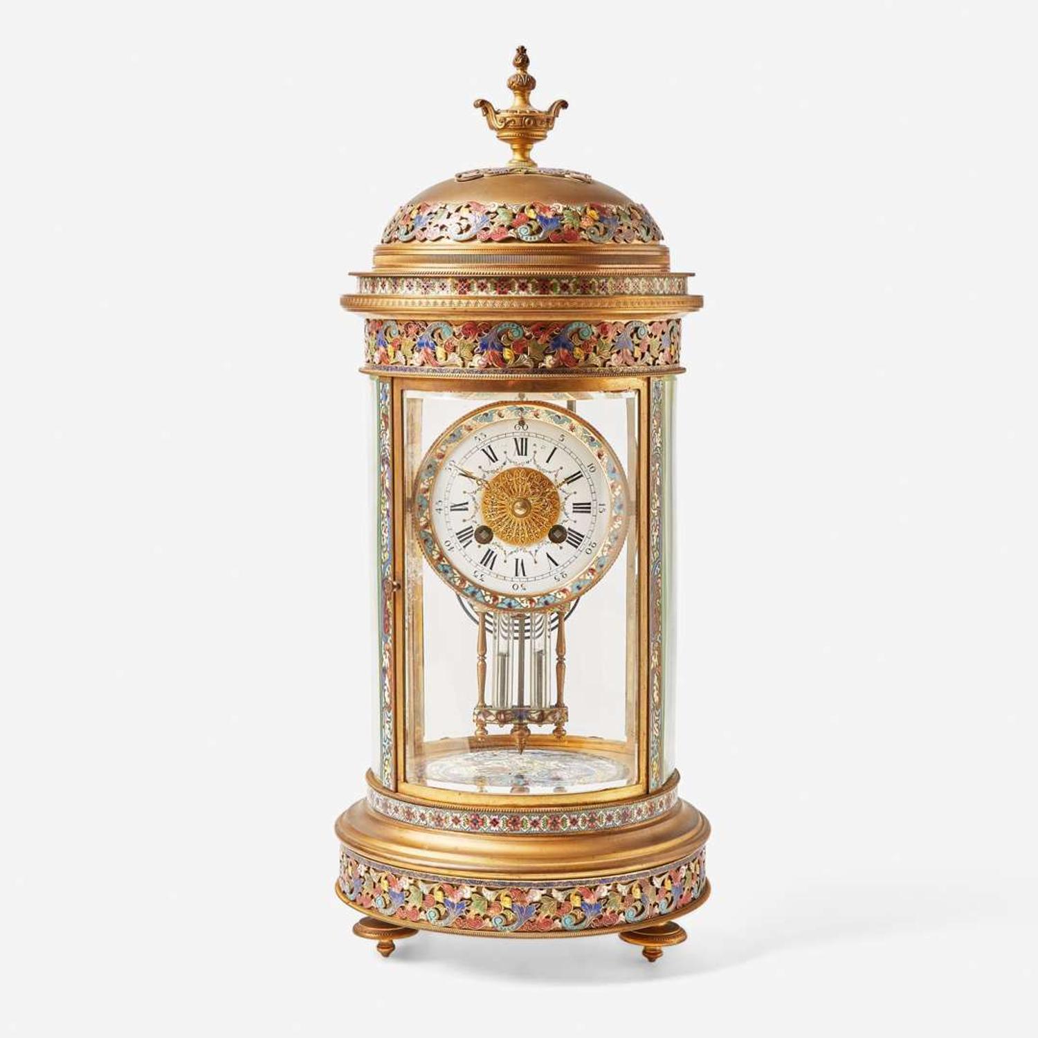 A French cloisonné enamel and gilt bronze mantel clock Samuel Marti et Cie (1870-1890), Paris, France, retailed by Tiffany & Co., New York, NY, circa 1900