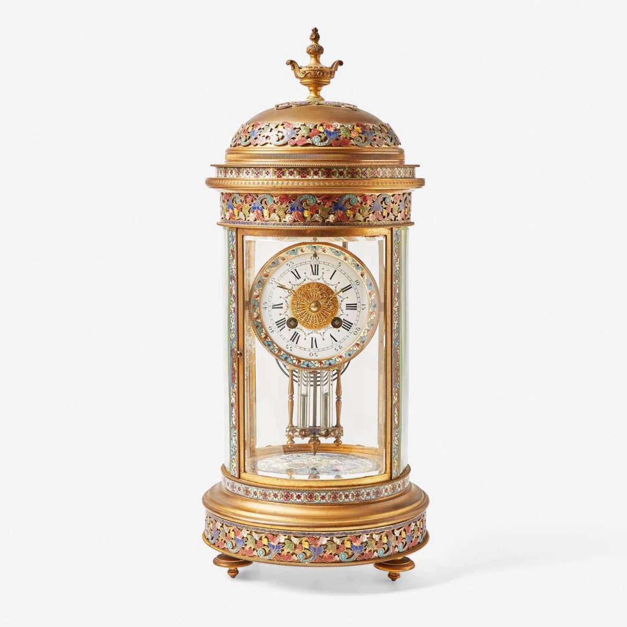 A French cloisonné enamel and gilt bronze mantel clock Samuel Marti et Cie (1870-1890), Paris, France, retailed by Tiffany & Co., New York, NY, circa 1900