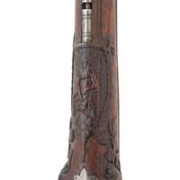 Fine Relief Carved Silver Mounted Spanish Percussion Miquelet Pistol Dated 1832