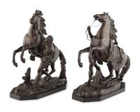 A Pair of French Bronze Models of Marly Horses