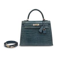 Hermès, Kelly 25 in Bleu Colvert Crocodile with Strap