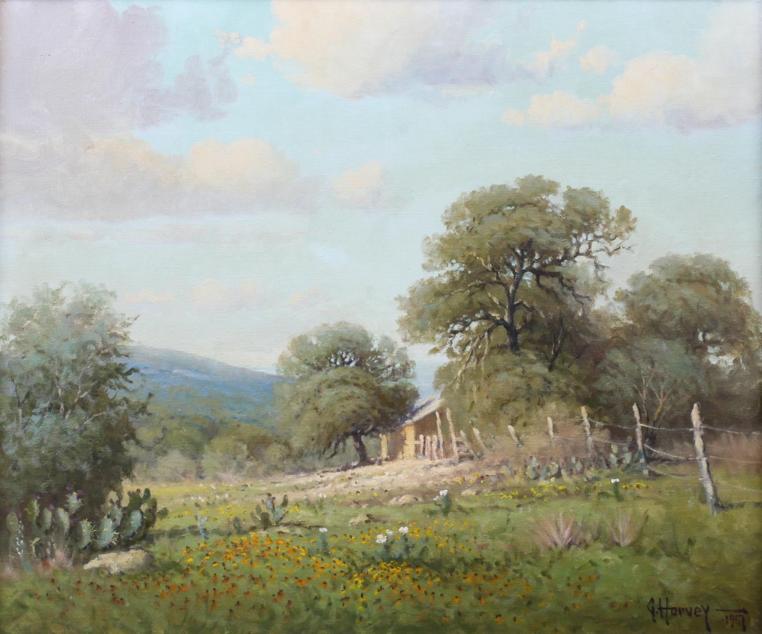 G. Harvey Western Hill Country Landscape Oil on Canvas Signed and dated 1967 3 x 20 inches — (American, 1933-2017)