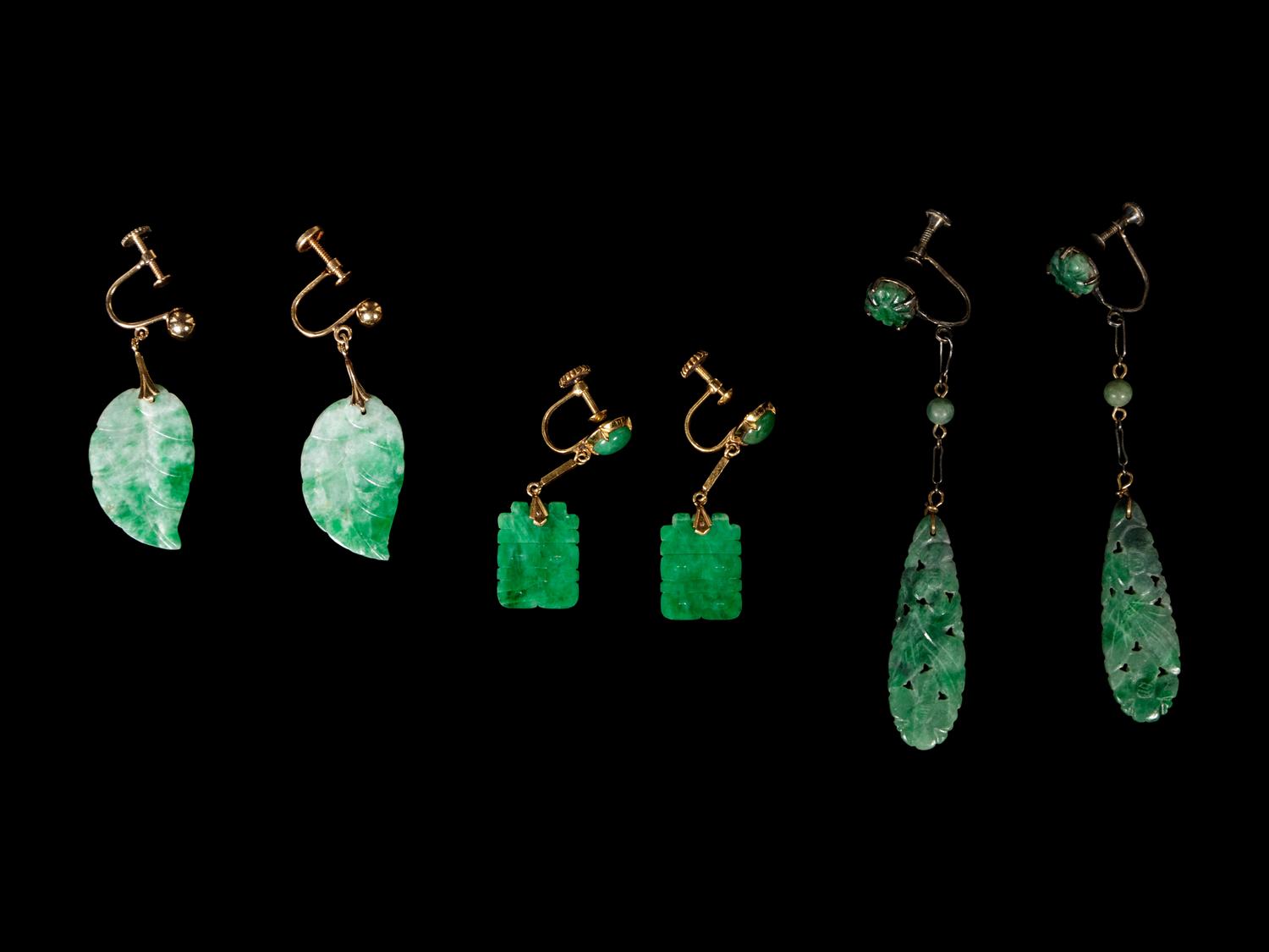 Three Pairs of Chinese Jadeite Earrings
