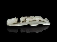 A Chinese White Jade 'Chilong' Belt Hook