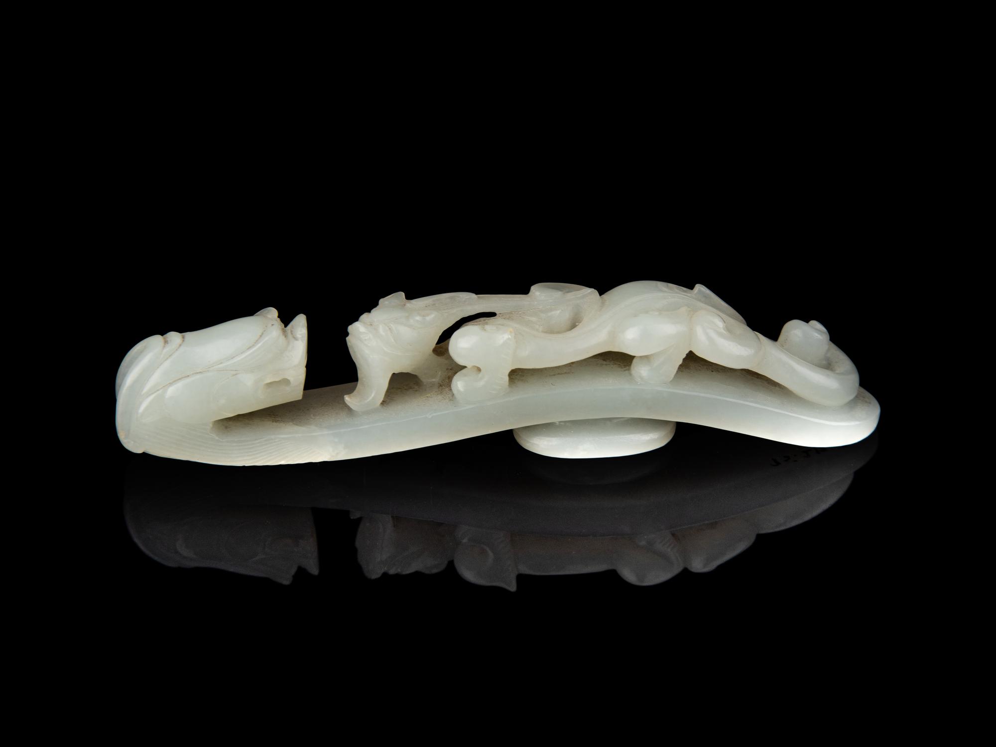 A Chinese White Jade 'Chilong' Belt Hook