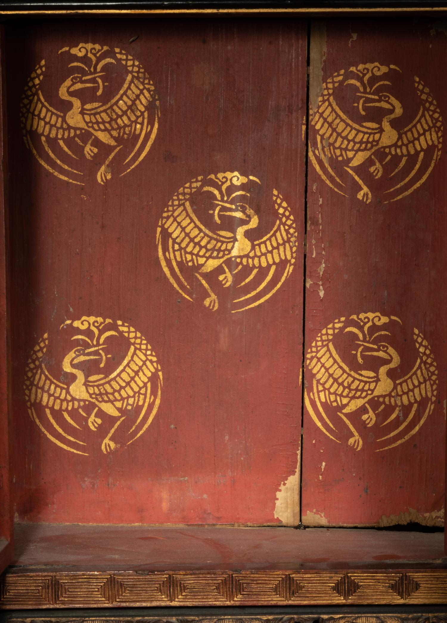 A Chinese Gilt and Red Lacquered Wood Shrine