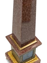 A Pair of Continental Gilt Bronze Mounted Hardstone and Marble Obelisks