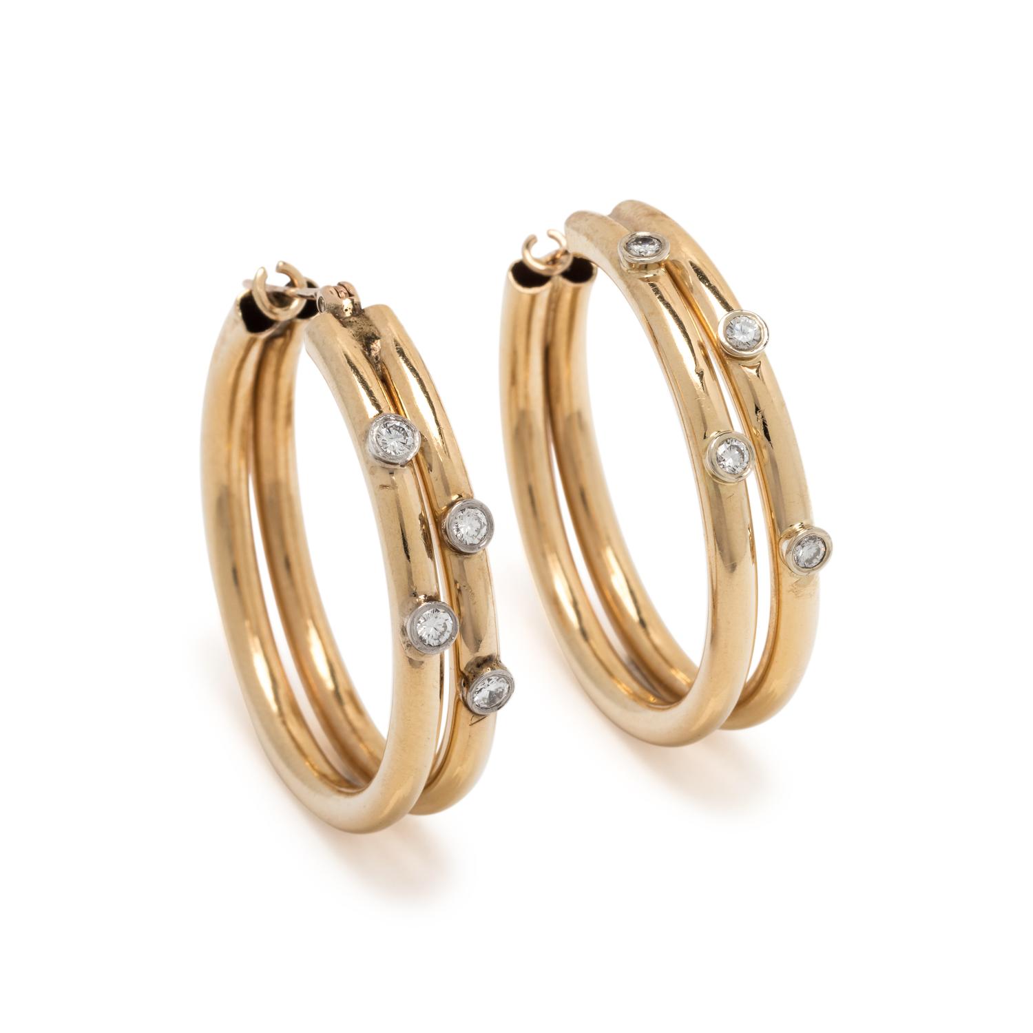 YELLOW GOLD AND DIAMOND HOOP EARRINGS