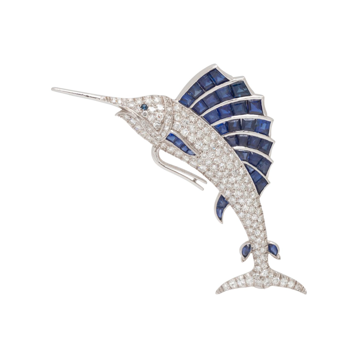 DIAMOND AND SAPPHIRE SAILFISH BROOCH
