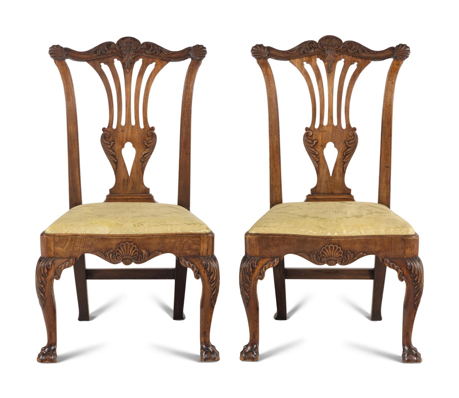A Pair of Irish George II Mahogany and Oak Side Chairs