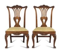 A Pair of Irish George II Mahogany and Oak Side Chairs