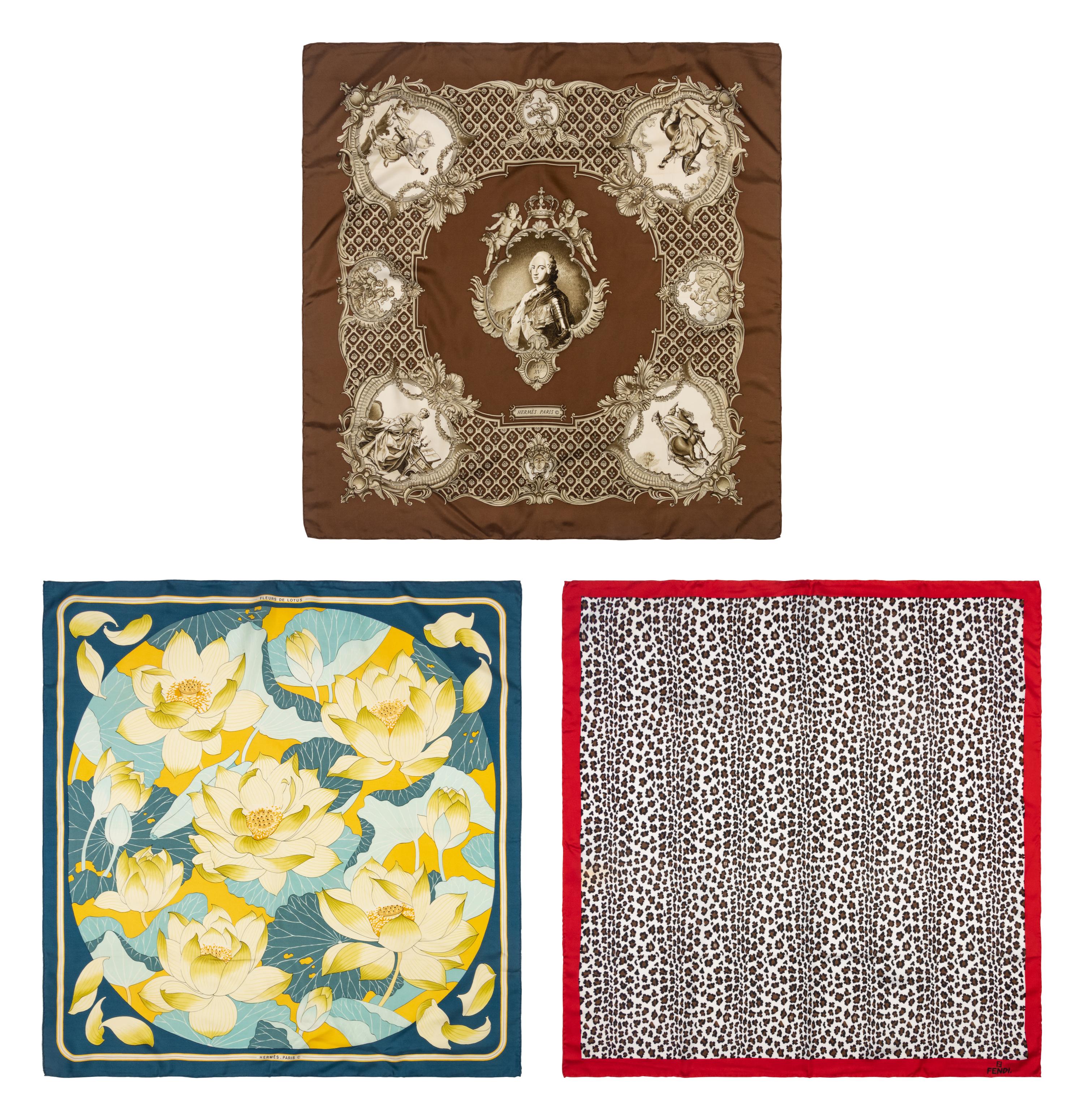 Two Hermès Scarves and One Fendi Silk Scarf
