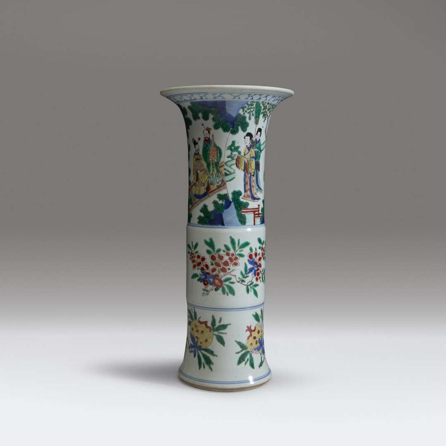 A Chinese wucai-decorated porcelain beaker vase Transitional period, mid 17th Century