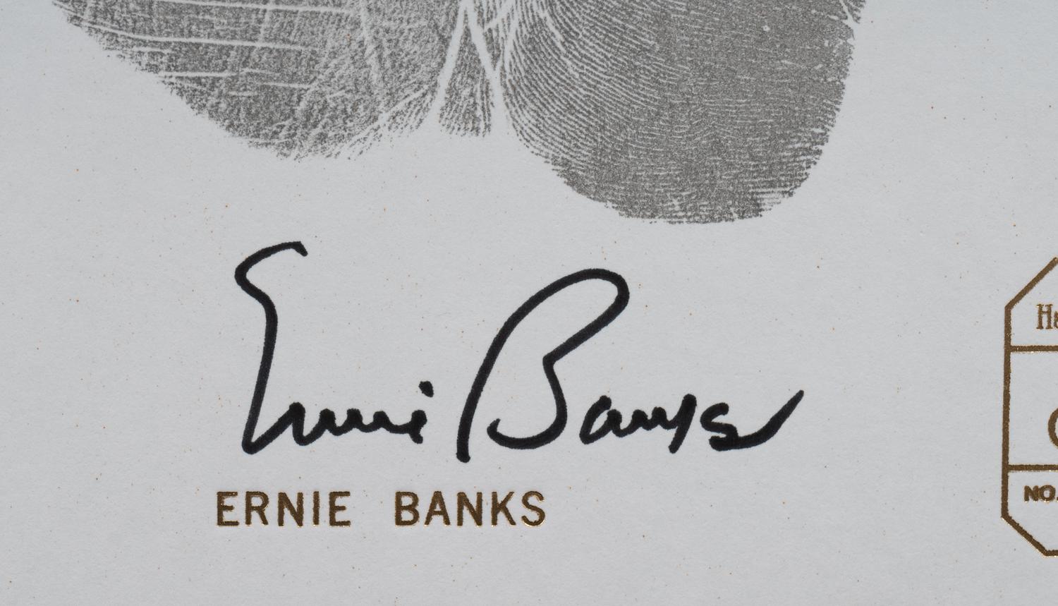 An Ernie Banks Signed Autograph Original Handprint Company Signed Handprint Display,