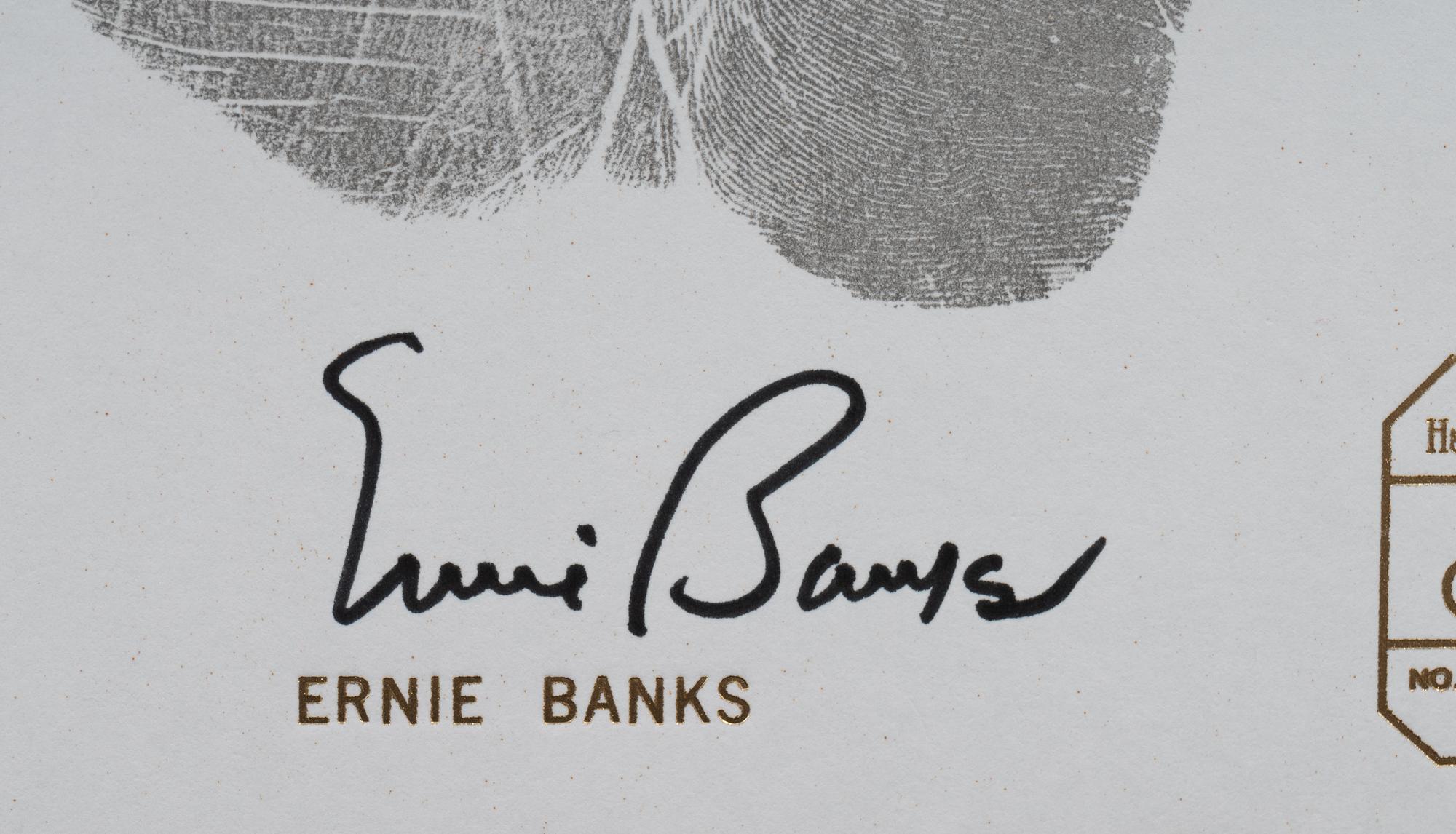 An Ernie Banks Signed Autograph Original Handprint Company Signed Handprint Display,